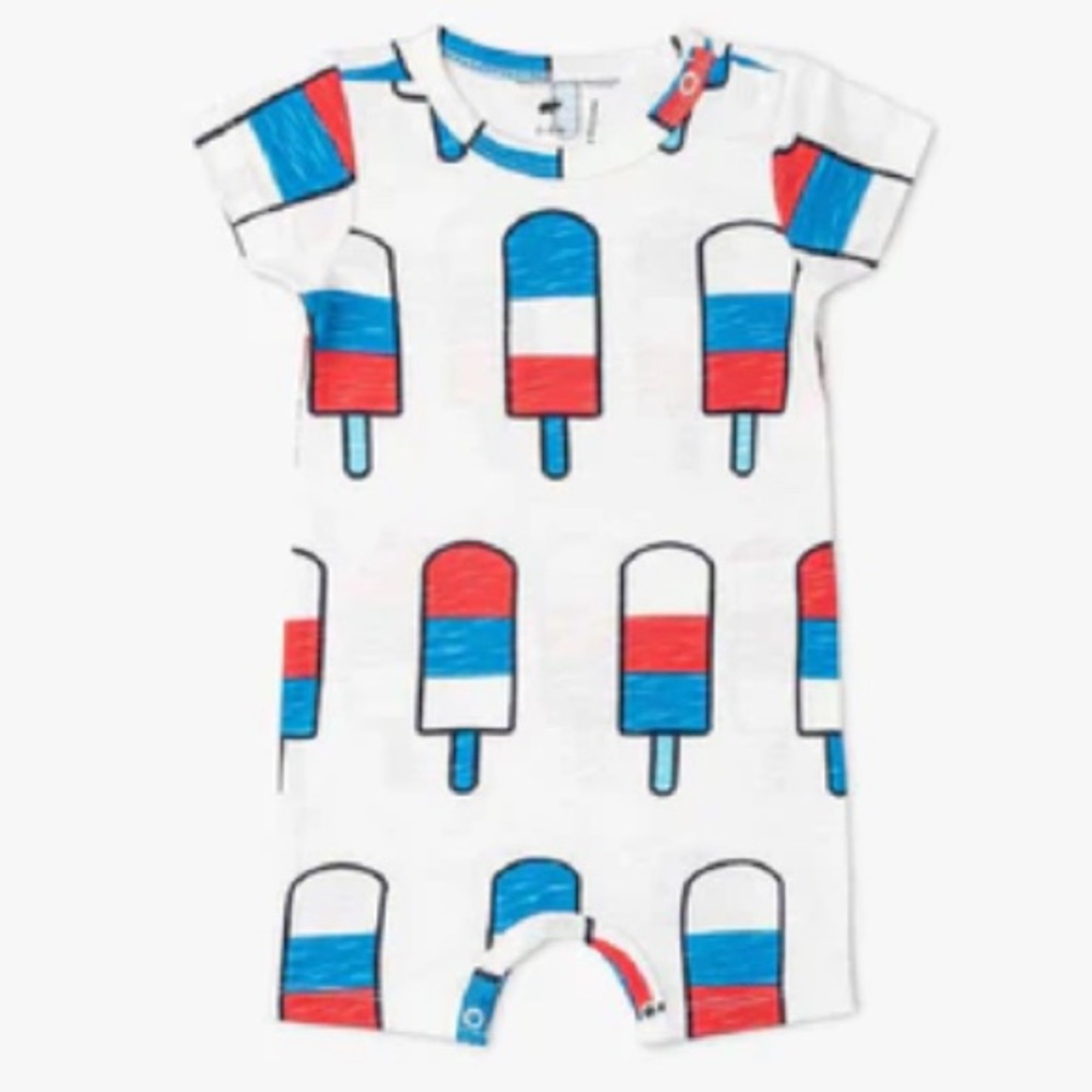 Monica + Andy Shorty Romper Patriotic Pops / 6-9m